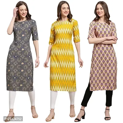 Stylish Multicoloured Crepe Stitched Kurta For Women Pack of 3-thumb0