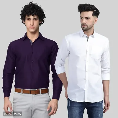 Stylish Cotton Multicoloured Solid Long Sleeves Fornal Shirt For Men Pack Of 2