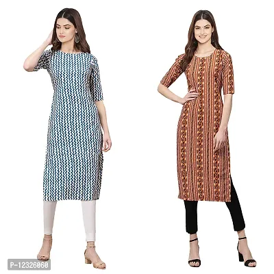 Straight Multicoloured Printed Crepe Kurta Pack Of 2-thumb0