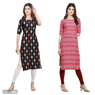 Straight Multicoloured Printed Crepe Kurta Pack Of 2-thumb0