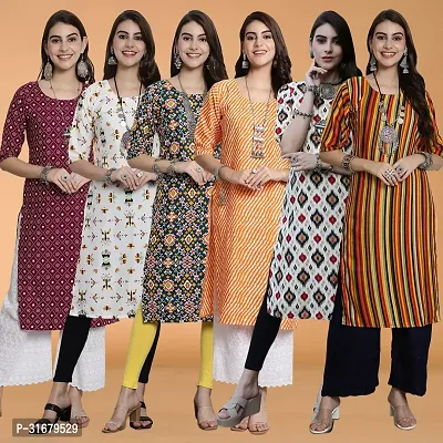 Fancy Crepe Printed Kurtas For Women Pack Of 6