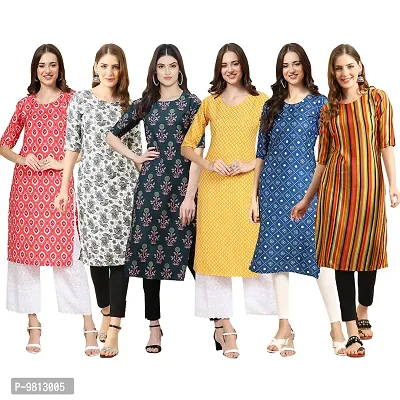 Women Crepe Digital Printed Straight Kurti  Pack of 6-thumb0