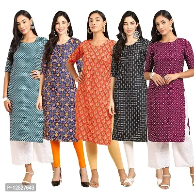 Women Crepe Digital Printed Straight Kurti { Pack of 5 }