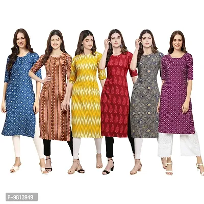 Women Crepe Digital Printed Straight Kurti  Pack of 6-thumb0