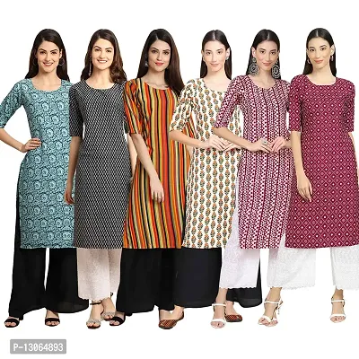 Trendy Crepe Digital Printed Straight Kurta For Women ( Pack Of 6 )