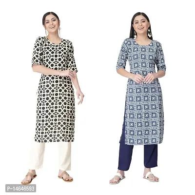 Attarctive Crepe Printed Straight Kurti Combo For Women Pack Of 2