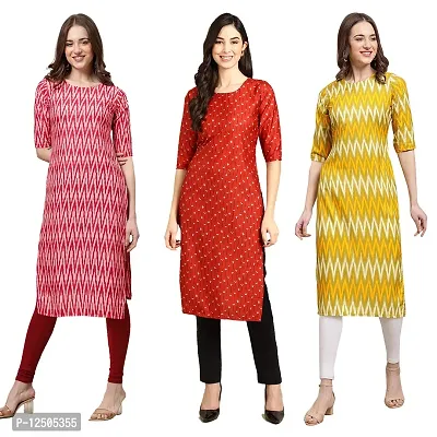 Trendy Women Crepe Digital Printed Straight Kurti  Pack of 3