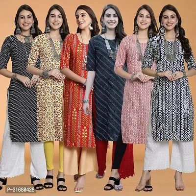 Fancy Crepe Printed Kurtas For Women Pack Of 6-thumb0