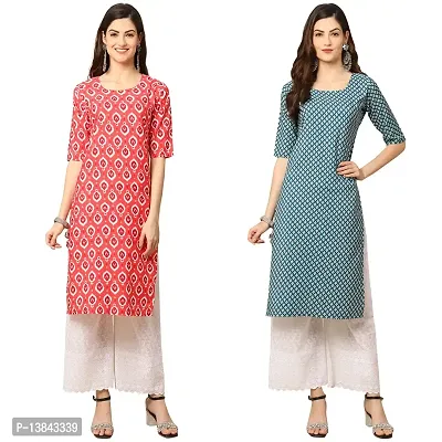 Alluring Crepe Printed Straight Kurta For Women- Pack Of 2