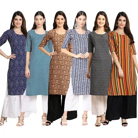 Stylish Crepe Printed Kurti - Pack of 6