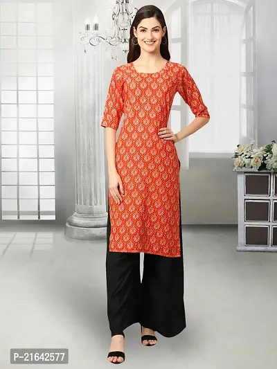 Stylish Orange Crepe Stitched Kurta For Women