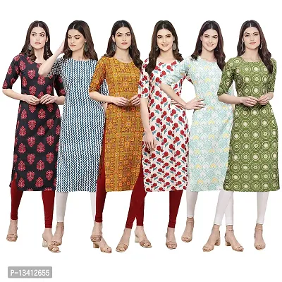 Women Crepe Digital Printed Straight Kurti Pack of 6