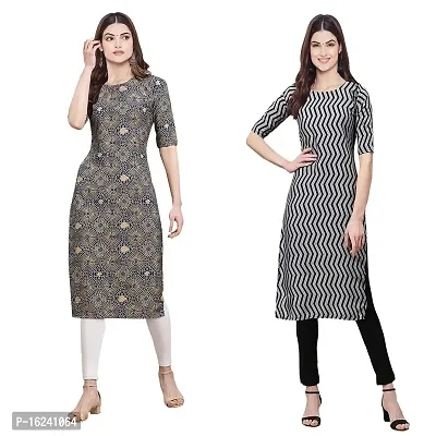 Stylish Straight Multicoloured Printed Crepe Kurta For Women Combo Pack Of 2-thumb0