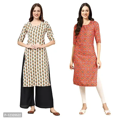 Straight Multicoloured Printed Crepe Kurta Pack Of 2