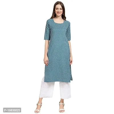 Stylish Teal Crepe Floral Print Straight Kurta For Women-thumb0