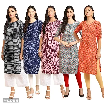 Women Crepe Digital Printed Straight Kurti { Pack of 5 }