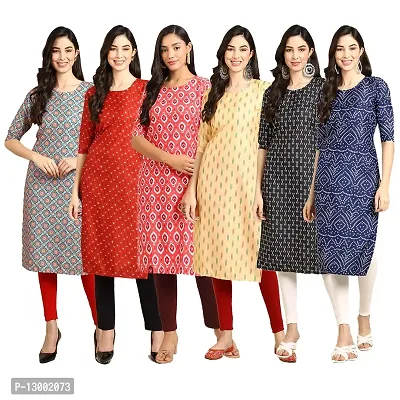 Trendy Crepe Printed Straight Kurta Combo For Women Pack Of 6