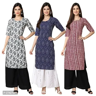 Stylish Multicoloured Crepe Stitched Kurta For Women Pack of 3