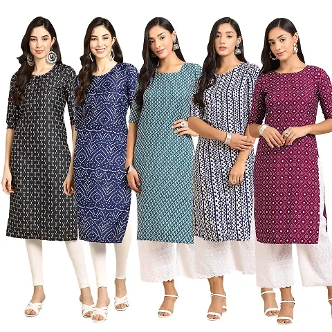 Stylish Crepe Printed Kurti - Pack of 5