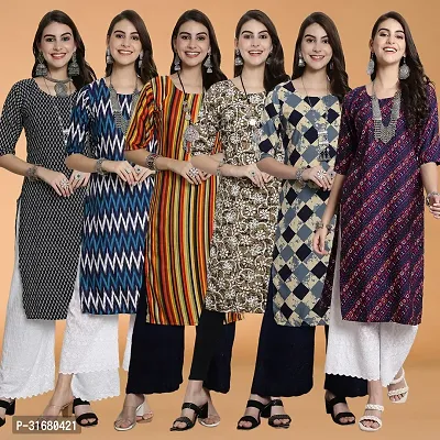 Fancy Crepe Printed Kurtas For Women Pack Of 6-thumb0