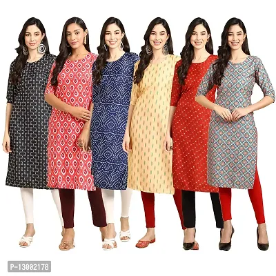 Trendy Crepe Printed Straight Kurta Combo For Women Pack Of 6