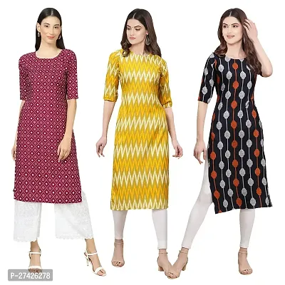 Stylish Multicoloured Crepe Stitched Kurta For Women Pack of 3-thumb0