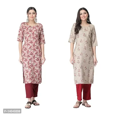 Attarctive Crepe Printed Straight Kurti Combo For Women Pack Of 2-thumb0