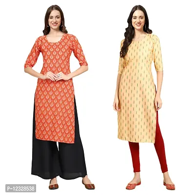 Straight Multicoloured Printed Crepe Kurta Pack Of 2-thumb0