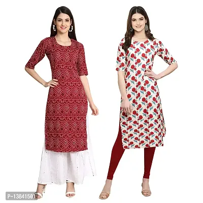 Stylish Digital Printed Woman Crepe Multicolored Kurtis Pack of 2