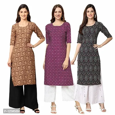 Women Crepe Digital Printed Straight Kurti  Pack of 3-thumb0