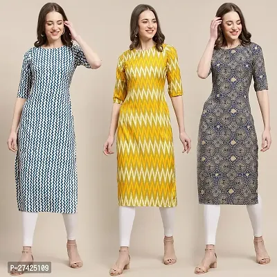 Stylish Multicoloured Crepe Stitched Kurta For Women Pack of 3-thumb0