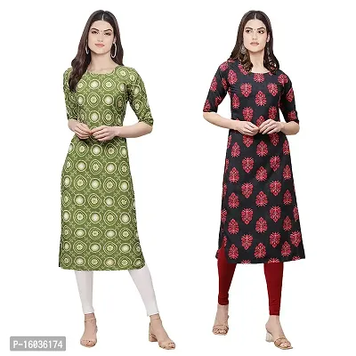 Stylish Straight Printed Crepe Kurta For Women -Pack Of 2