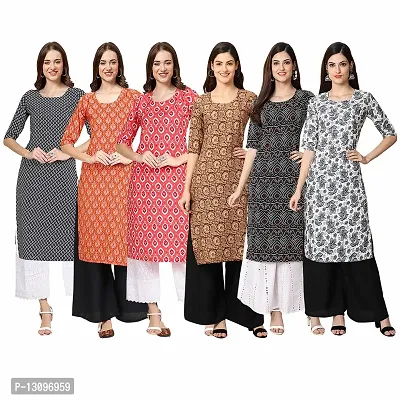 Women Crepe Digital Printed Straight Kurti  Pack of 6