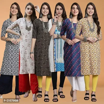 Fancy Crepe Printed Kurtas For Women Pack Of 6