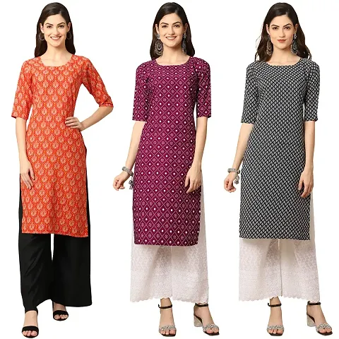 Stylish Crepe Printed Kurti - Pack of 3