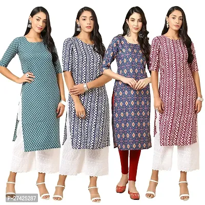 Stylish Multicoloured Crepe Stitched Kurta For Women Pack of 4-thumb0