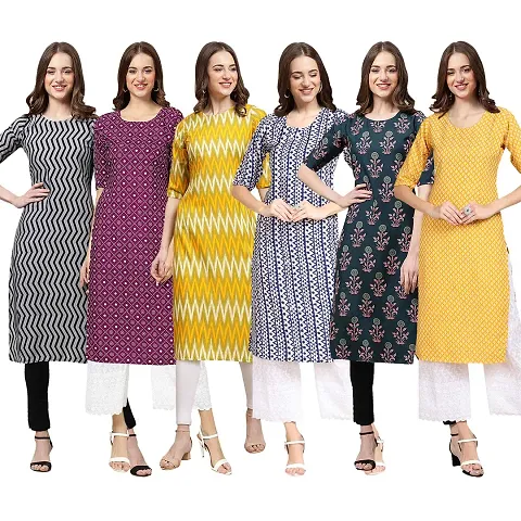 Combo Of 6 Crepe Printed Kurtis