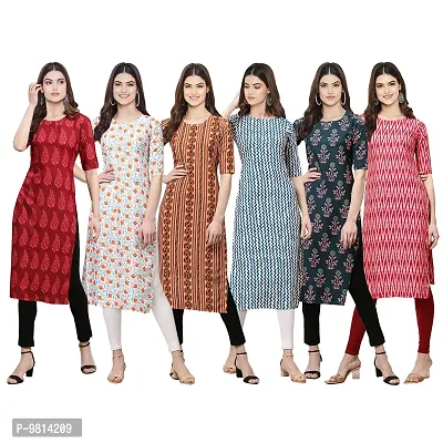 Women Crepe Digital Printed Straight Kurti  Pack of 6-thumb0