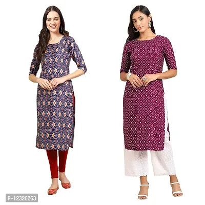 Straight Multicoloured Printed Crepe Kurta Pack Of 2