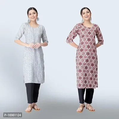 Women Stylish Crepe Ethnic Motif Casual Straight Kurta