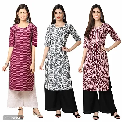 Women Crepe Digital Printed Straight Kurti  Pack of 3-thumb0