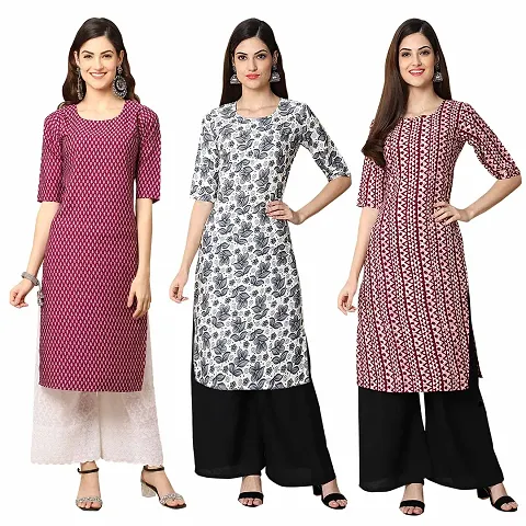 Stylish Crepe Printed Kurti - Pack of 3