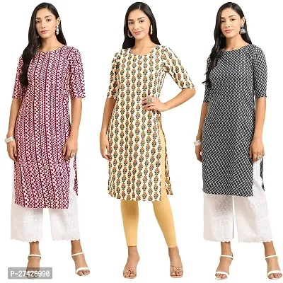 Stylish Multicoloured Crepe Stitched Kurta For Women Pack of 3-thumb0