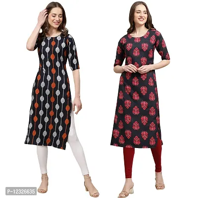 Straight Multicoloured Printed Crepe Kurta Pack Of 2-thumb0