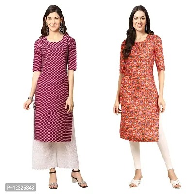 Straight Multicoloured Printed Crepe Kurta Pack Of 2