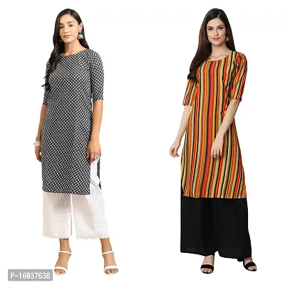 Stylish Crepe Printed Straight Kurta For Women-Pack Of 2-thumb0