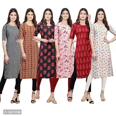 Womens Crepe Digital Printed Straight Kurti Pack of 6-thumb0