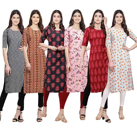 Womens Crepe Digital Straight Kurti Pack of