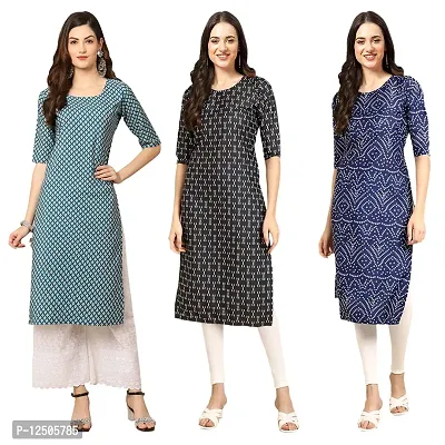 Women Crepe Digital Printed Straight Kurti  Pack of 3-thumb0