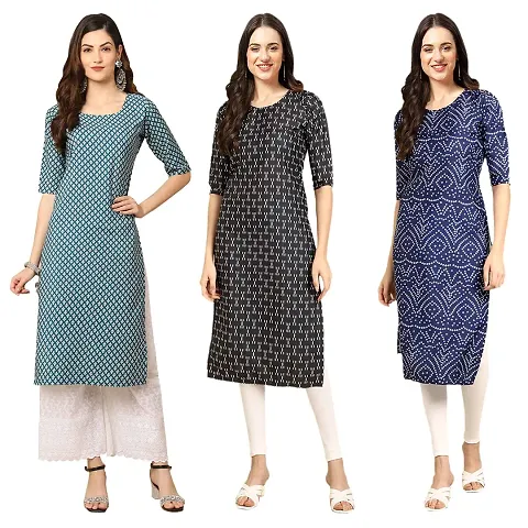 Women Crepe Digital Straight Kurti Pack of 3